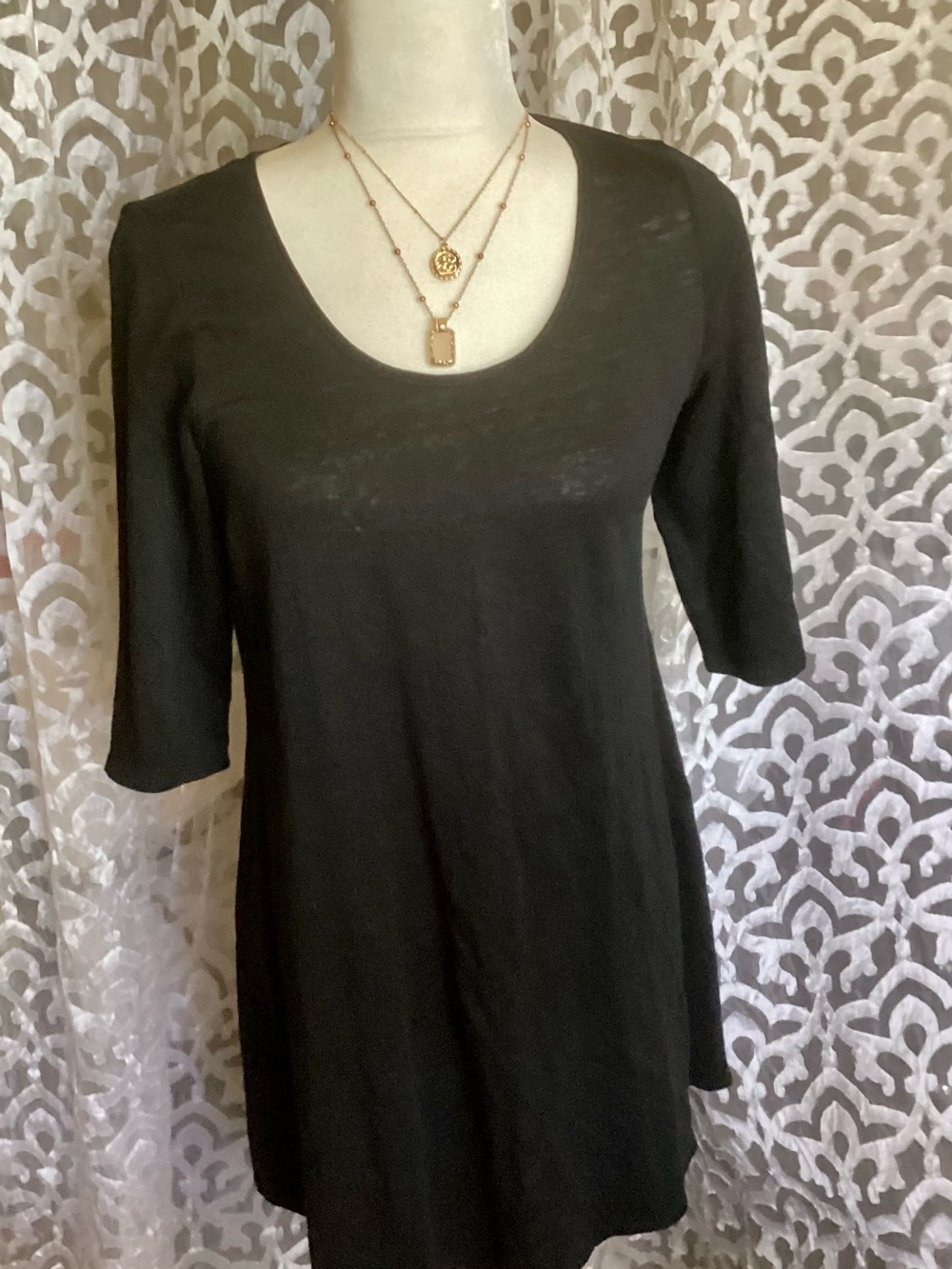 Eileen Fisher Black 100% Linen Scoop Neck T-Shirt Dress size small